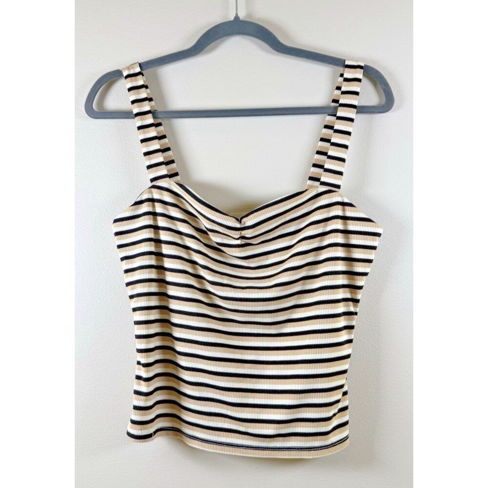 Sunday Edition Womens Beige/Black Striped Sweetheart Knit Stretch Tank Cami - M